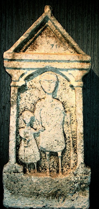 Funerary Stela Depicting a Father and Son by Roman